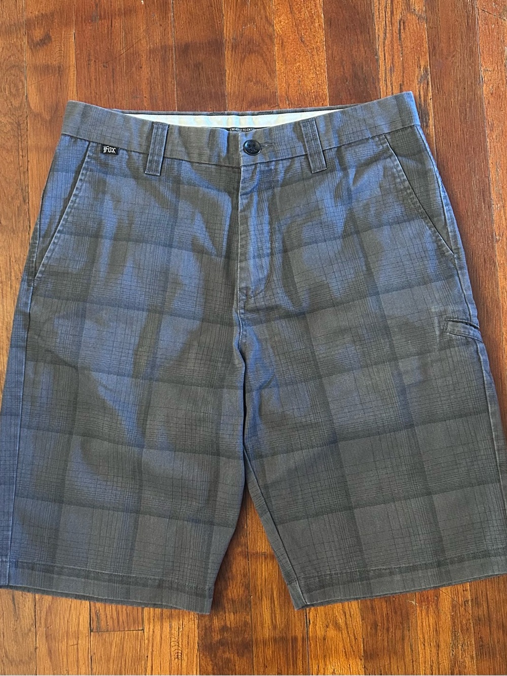 Vintage Y2K Fox Racing Motocross Skater Embroidered Gray Plaid 11in Shorts 30